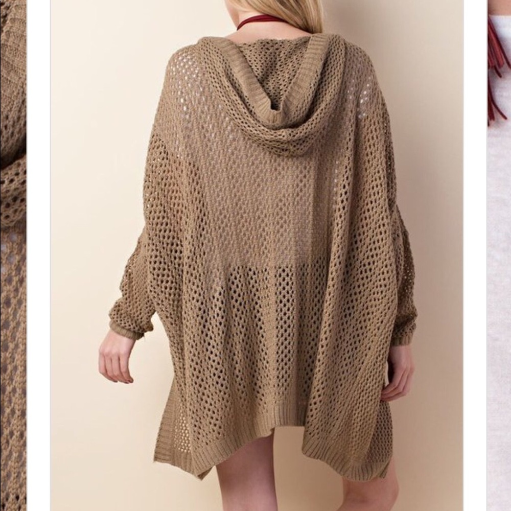 Oversized Mocha Hooded Open Knit - Picture 4 of 4